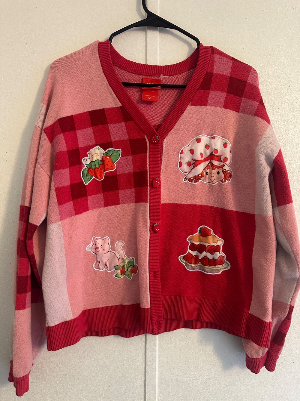 Strawberry Shortcake Patchwork Cardigan Pink & Red Size Large